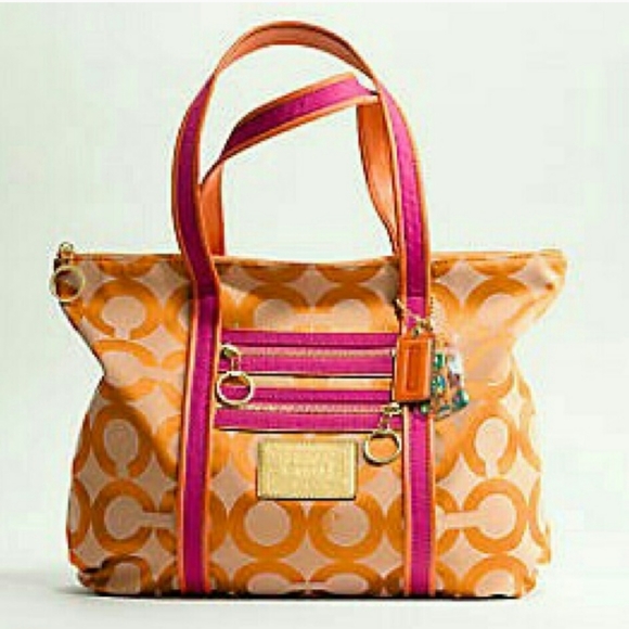 Coach Handbags - Coach pink and orange poppy glam tote shoulder bag